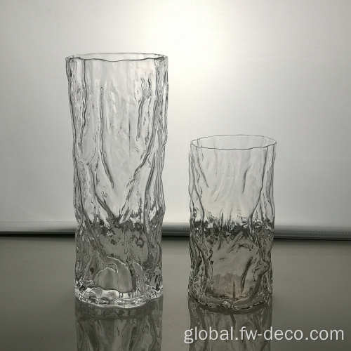 Clear Ribbed Vase home transparent cylinder ribbed glass flower vase Manufactory